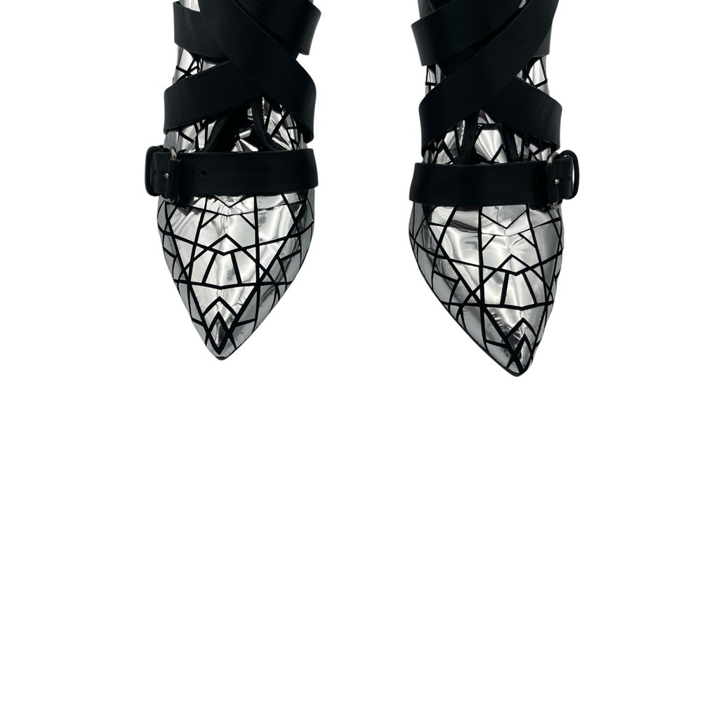 Balmain Jackie Mosaic Silver Mirrored Strappy Stiletto Ankle Boots EU 40 US 10 - Picture 5 of 13